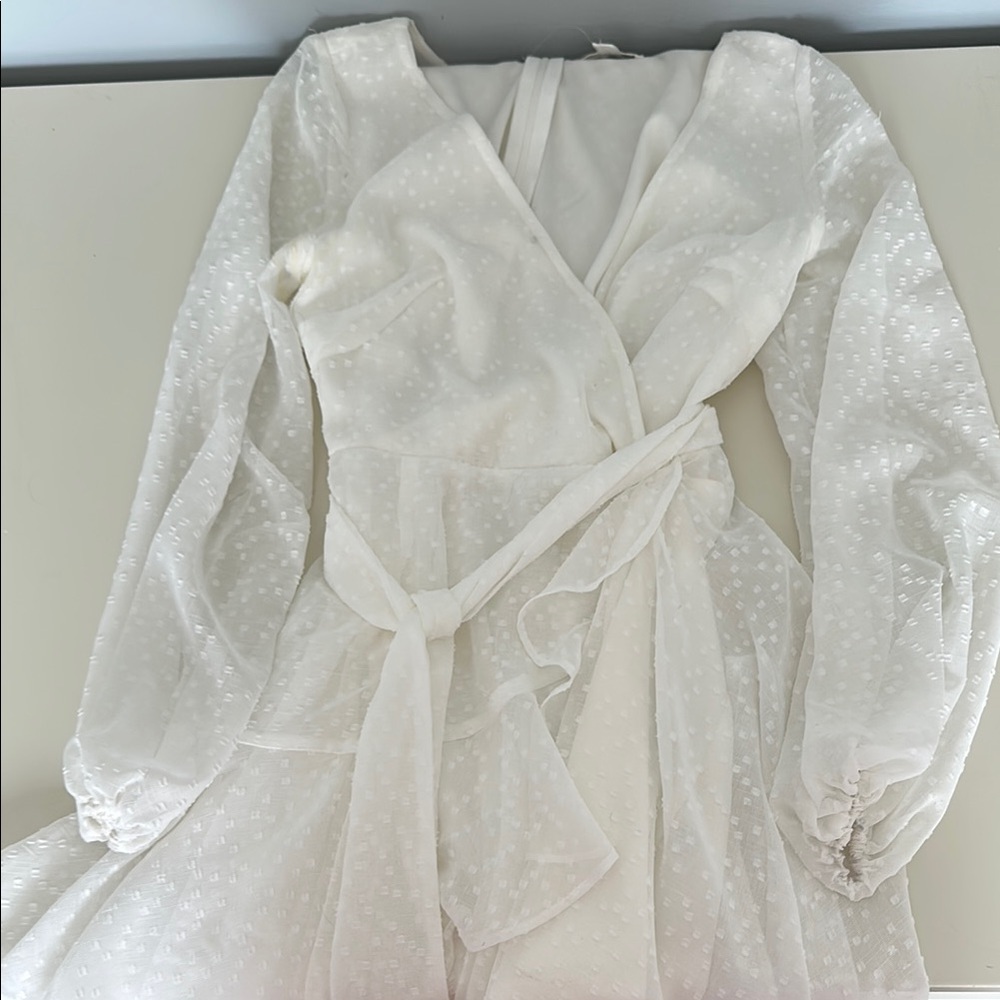 White Long sleeve Wrap Dress